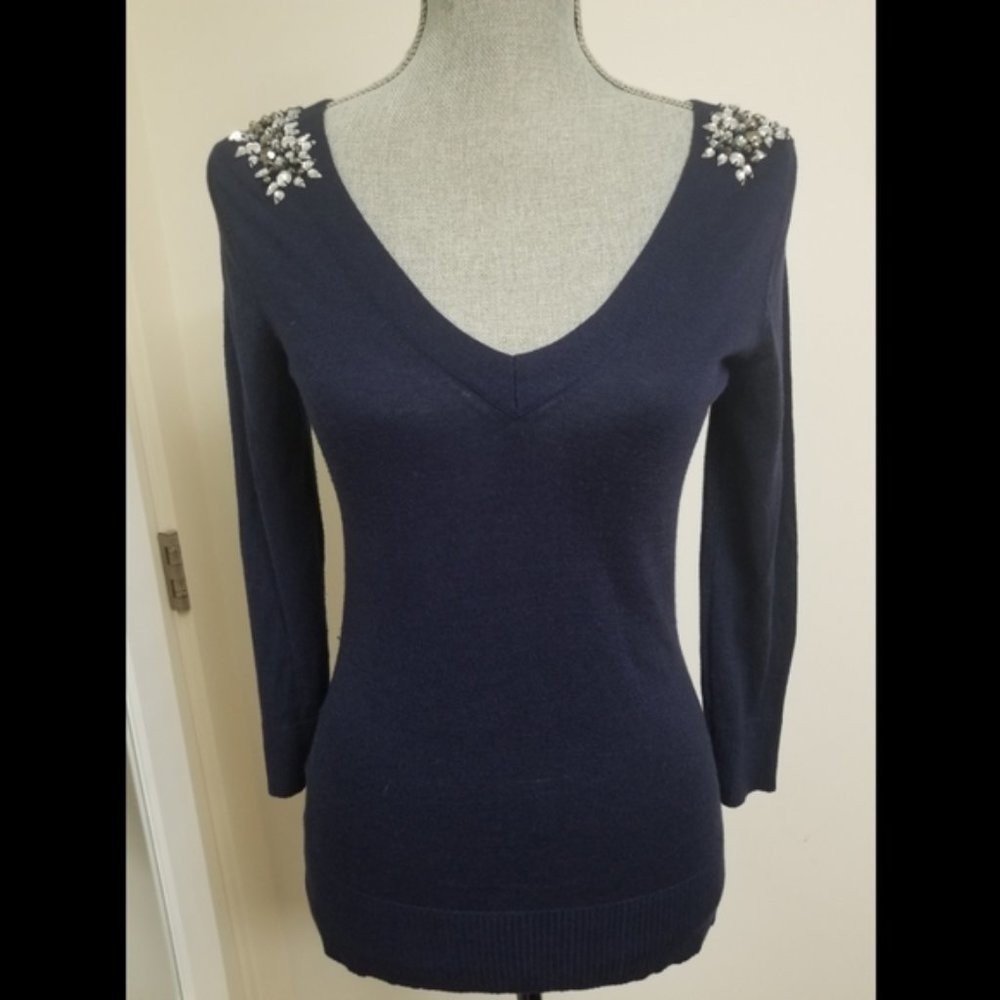 V neck sweater with crystal embellishments